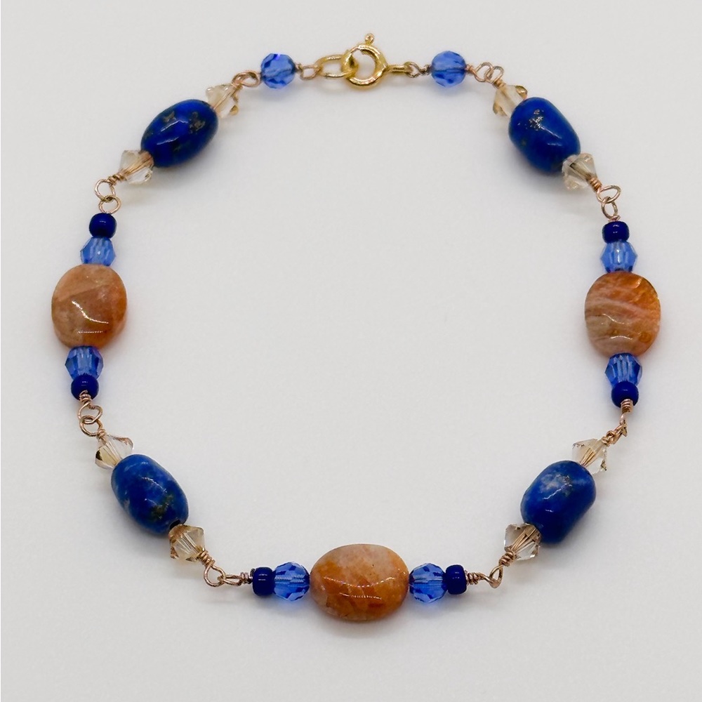 Handmade Bracelet; Beads, Swarovski crystals, and lapis lazuli